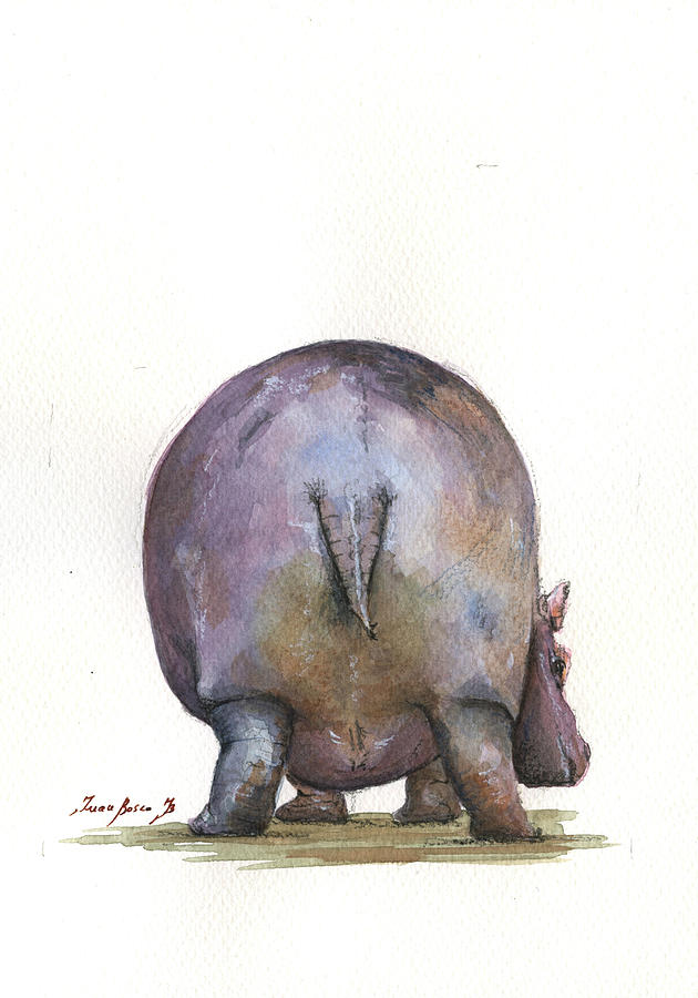 630x900 Hippo Back Painting By Juan Bosco - Hippo Watercolor