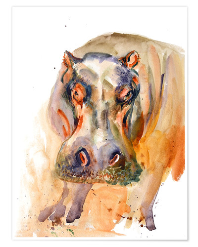 400x500 Verbrugge Watercolor African Hippo Watercolor Poster Posterlounge - Hippo Watercolor