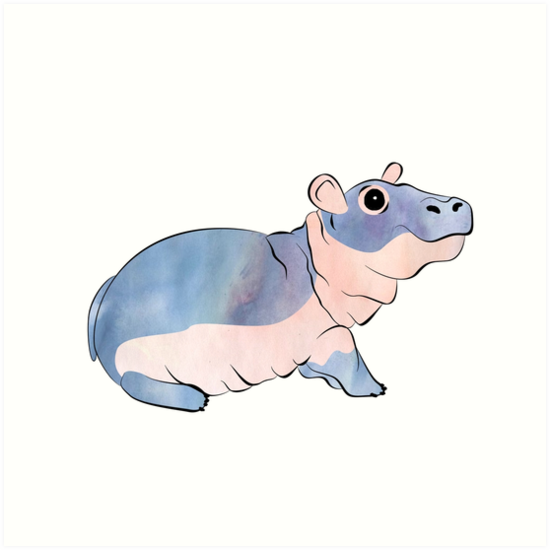 550x550 Watercolor Fiona The Hippo Art Prints By Audrey Torrence Redbubble - Hippo Watercolor