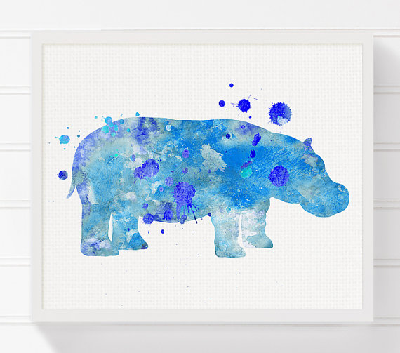 570x503 Watercolor Hippo Painting, Hippo Art Print, Hippo Poster, Kids - Hippo Watercolor