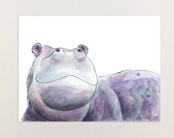 340x270 Watercolor Hippo Etsy - Hippo Watercolor