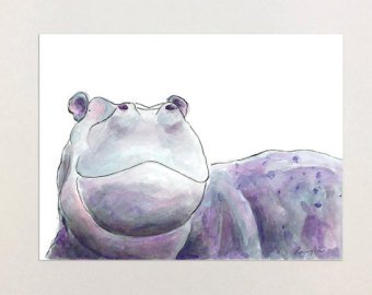 340x270 Watercolour Hippo Etsy - Hippo Watercolor