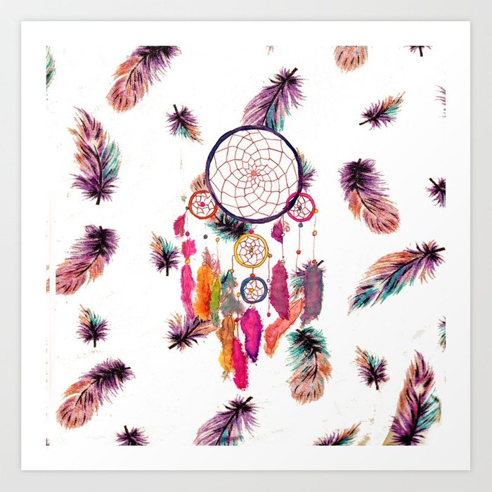700x700 Hipster Watercolor Dreamcatcher Feathers Pattern Art Print By - Hipster Watercolor