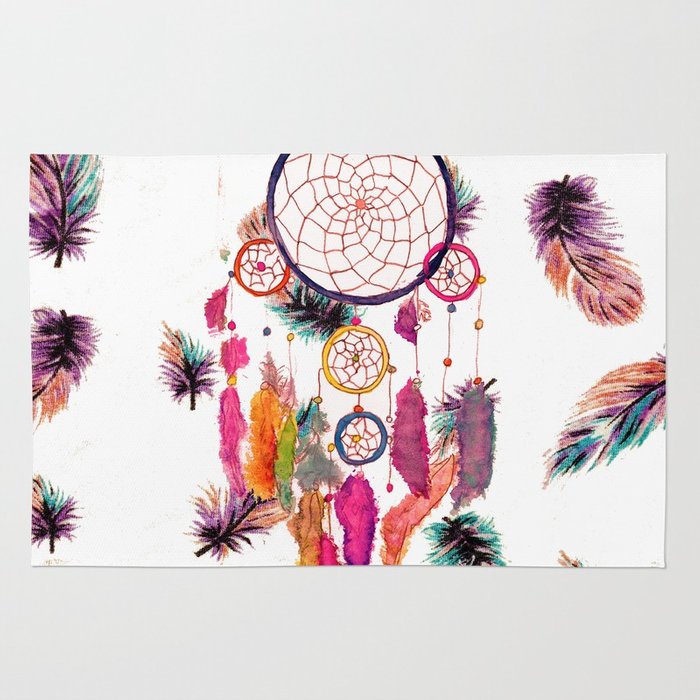 700x700 Hipster Watercolor Dreamcatcher Feathers Pattern Rug By Girlytrend - Hipster Watercolor