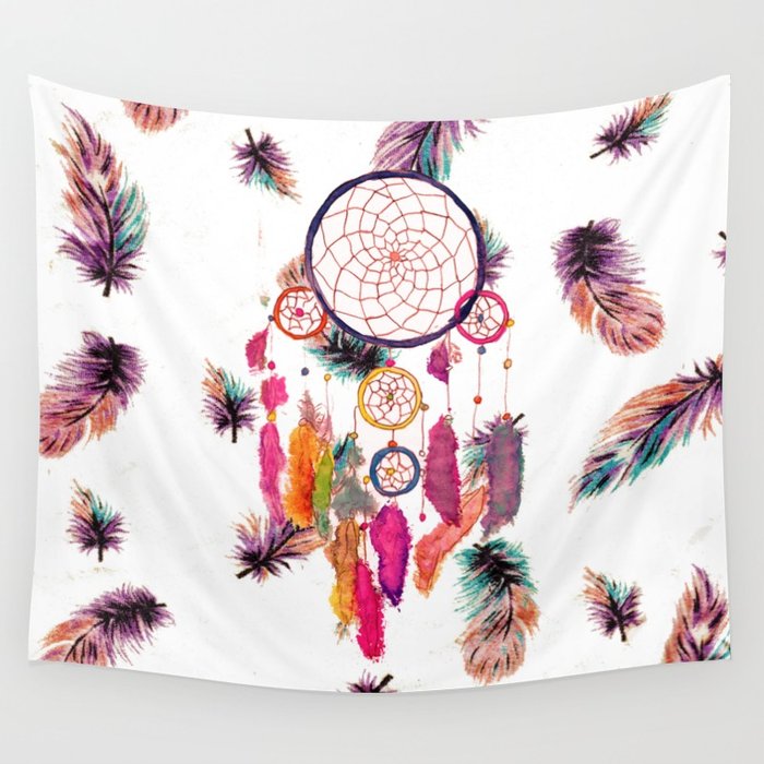 700x700 Hipster Watercolor Dreamcatcher Feathers Pattern Wall Tapestry By - Hipster Watercolor