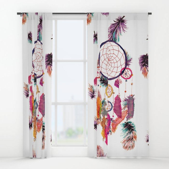 700x700 Hipster Watercolor Dreamcatcher Feathers Pattern Window Curtains - Hipster Watercolor