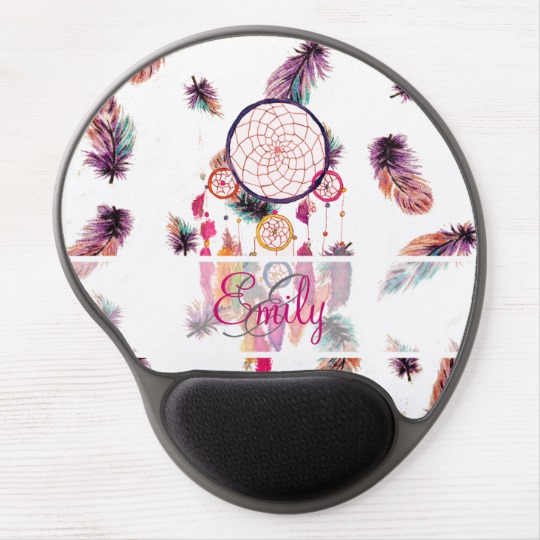 540x540 Monogram Hipster Watercolor Dreamcatcher Feathers Gel Mouse Pad - Hipster Watercolor