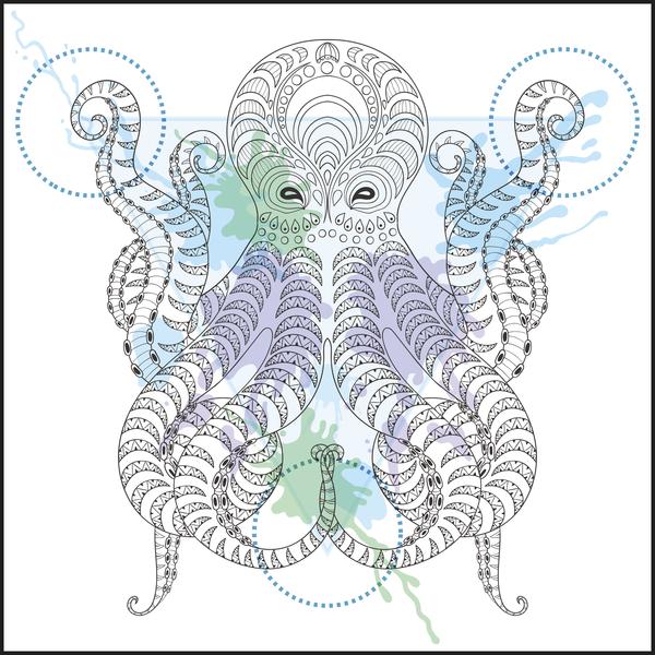 600x600 Pretty Hipster Watercolor Tribal Henna Octopus Cartoon Icon Vinyl - Hipster Watercolor