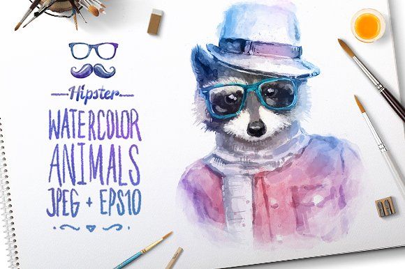 580x386 Watercolor Hipster Animals Raccoon Graphics Cute Fashion Hipster - Hipster Watercolor