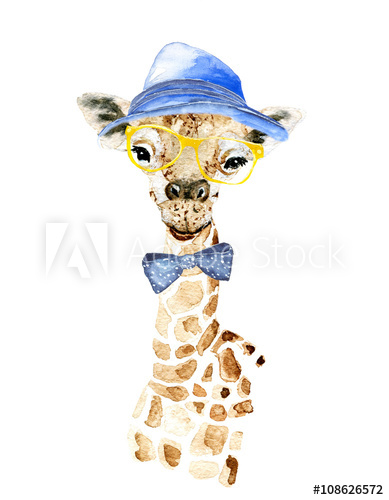 389x500 Giraffe Hipster. Watercolor Painting. Can Be Used For Postcards - Hipster Watercolor