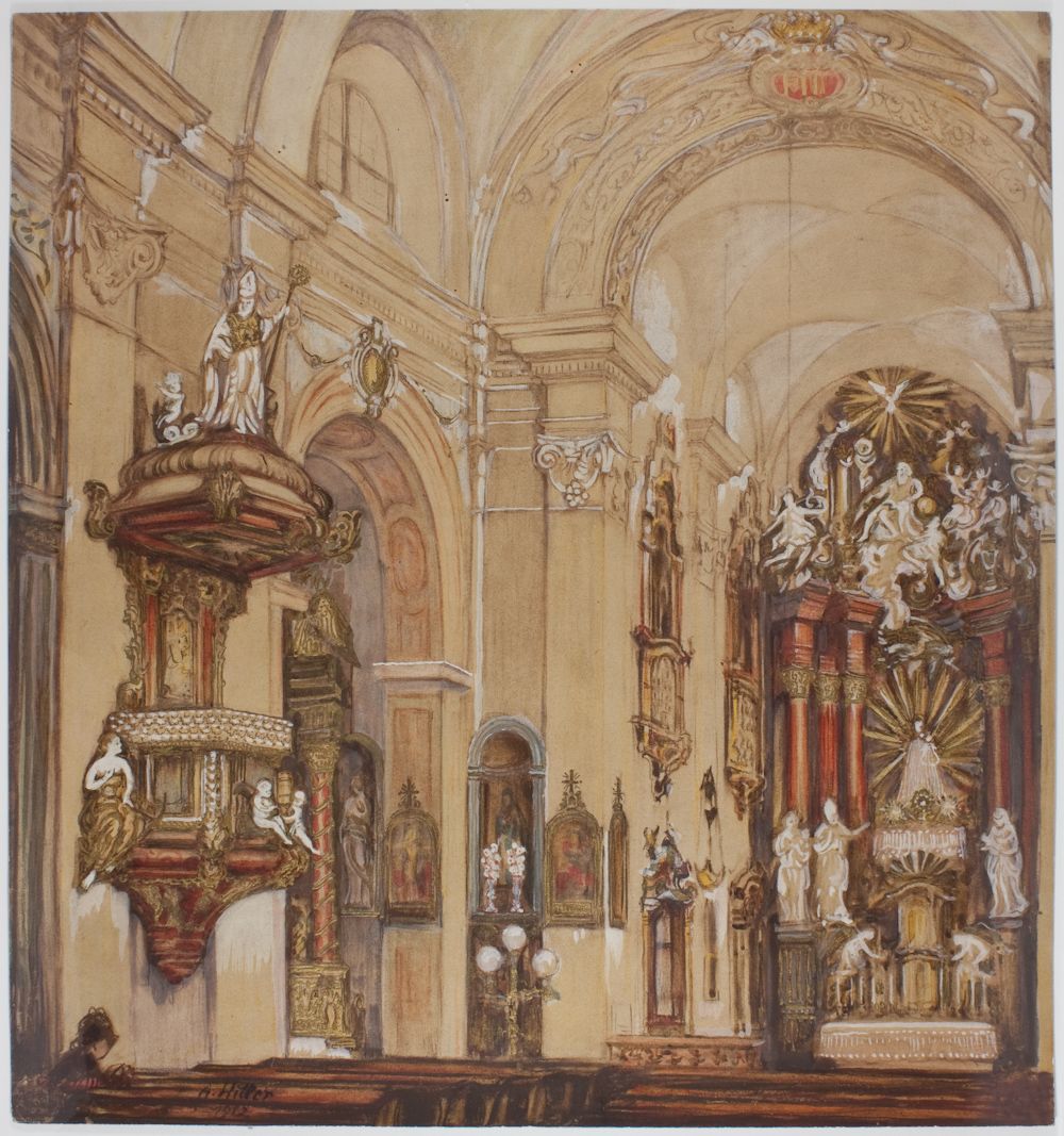 1000x1067 Adolf Hitler Church Interior Watercolor Painting - Hitler Watercolor