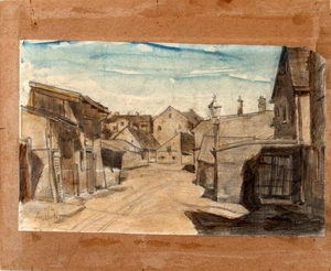 300x246 Adolf Hitler Timber Houses Pencil Amp Watercolor Lot Art - Hitler Watercolor
