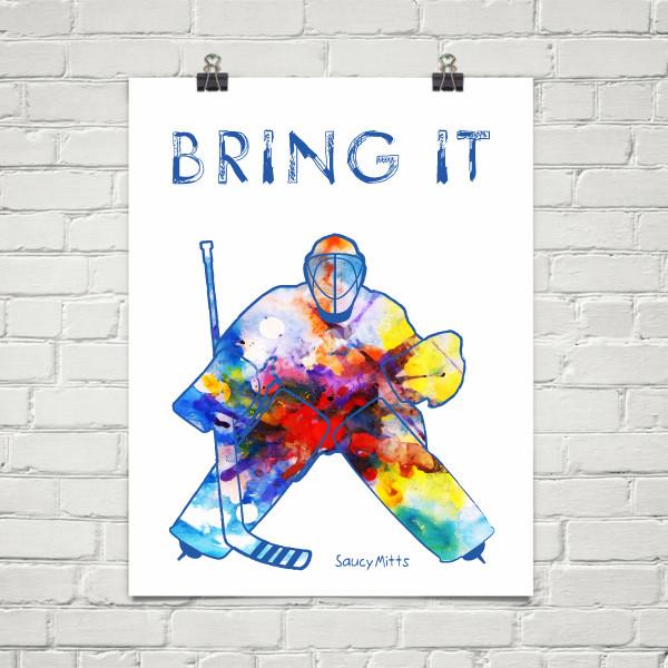 600x600 Hockey Goalie Watercolor Poster Print - Hockey Watercolor