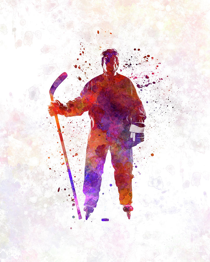 720x900 Hockey Man Player 01 In Watercolor Painting By Pablo Romero - Hockey Watercolor