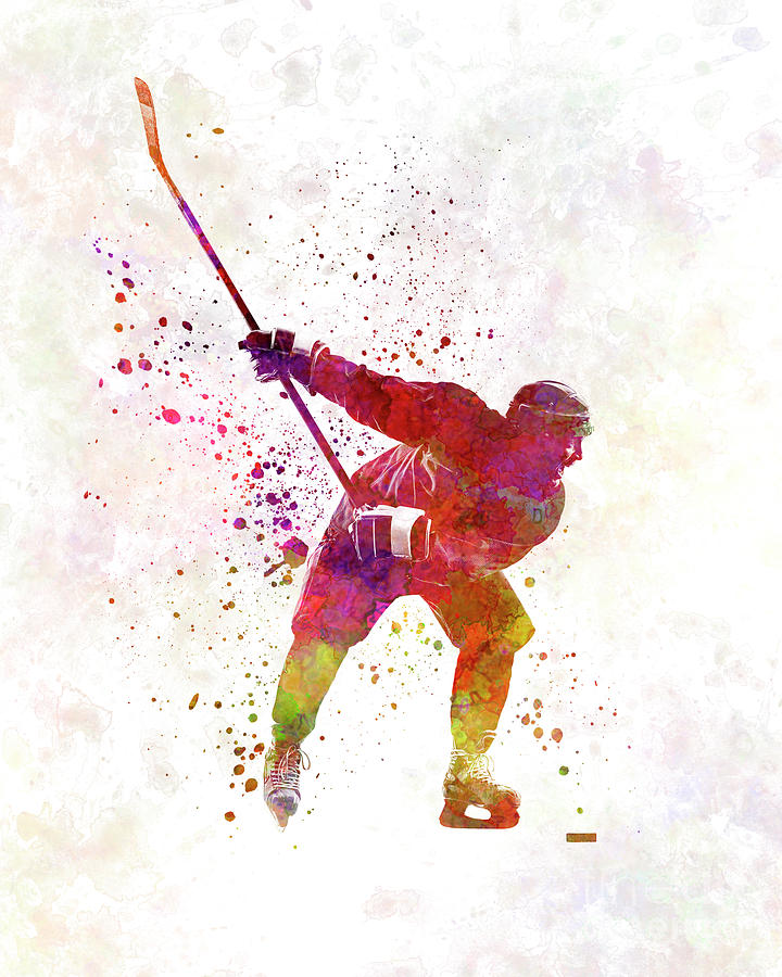720x900 Hockey Man Player 02 In Watercolor Painting By Pablo Romero - Hockey Watercolor