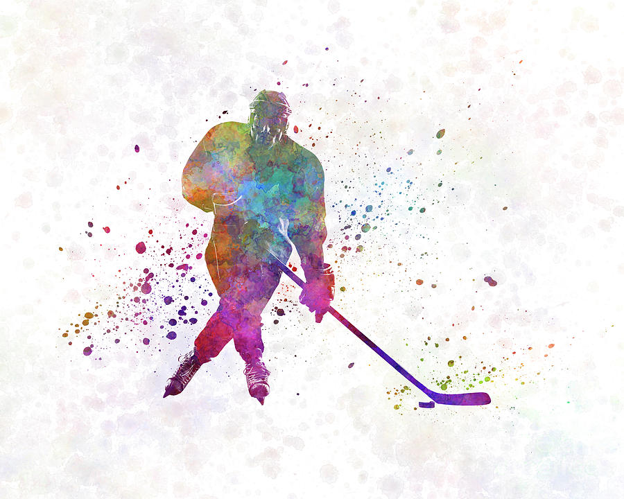 900x720 Hockey Man Player 03 In Watercolor Painting By Pablo Romero - Hockey Watercolor