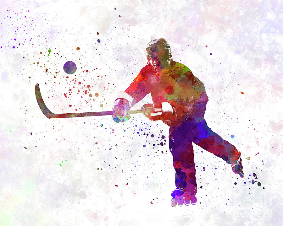 900x720 Hockey Man Player 04 In Watercolor Painting By Pablo Romero - Hockey Watercolor