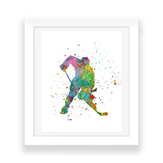 570x570 Hockey Wall Art Digital Download Rainbow Watercolor Wall Art Etsy - Hockey Watercolor