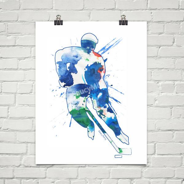 600x600 Hockey Watercolor Poster Print - Hockey Watercolor
