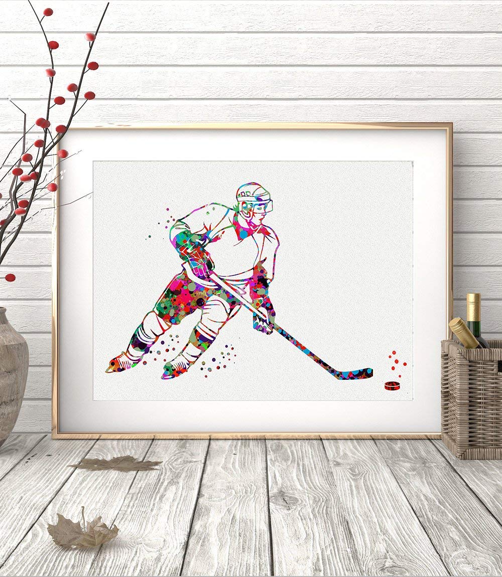 1000x1150 Ice Hockey Player Sports Watercolor Poster Art Prints Wall Decor - Hockey Watercolor