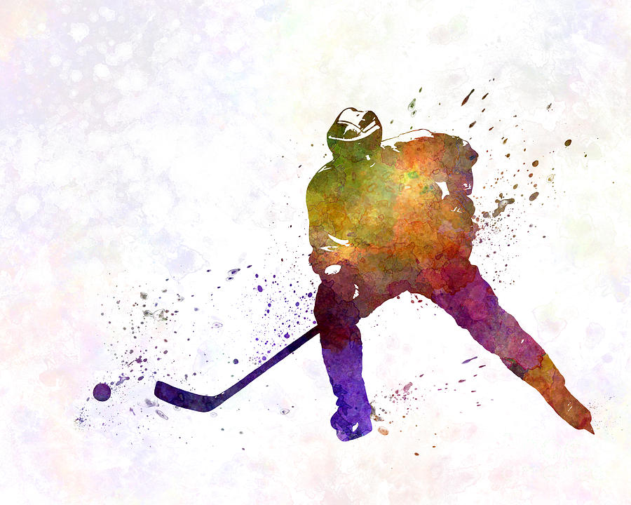 900x720 Skater Of Hockey In Watercolor Painting By Pablo Romero - Hockey Watercolor