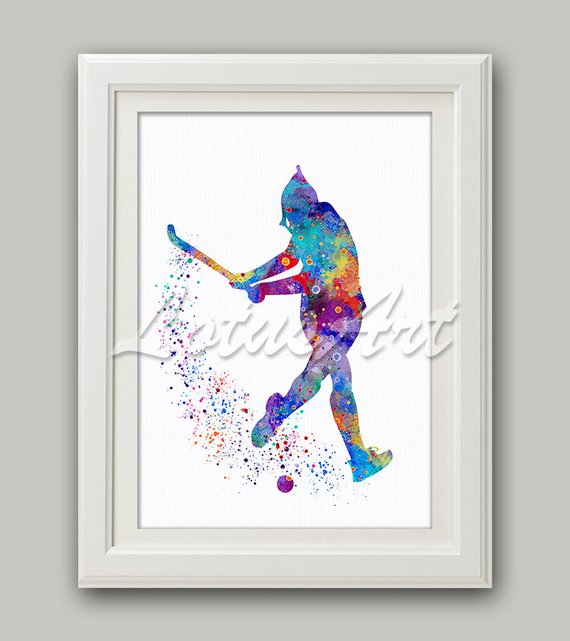 570x641 Girl Field Hockey Watercolor Print Sports Poster Home Decor Etsy - Hockey Watercolor