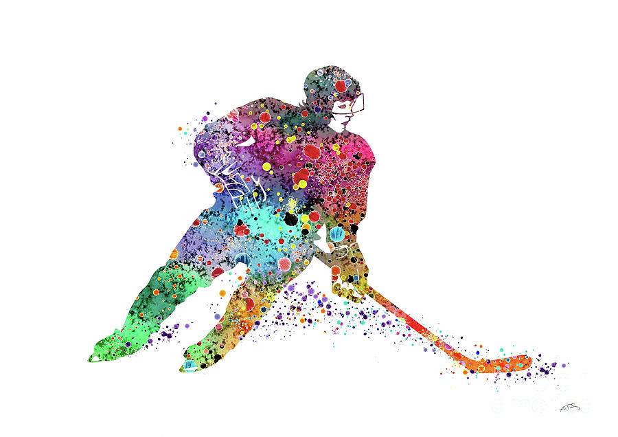 900x636 Girl Ice Hockey Sports Art Print Watercolor Print Digital Art By - Hockey Watercolor