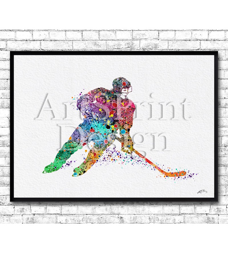 800x888 Girl Ice Hockey Watercolor Print - Hockey Watercolor