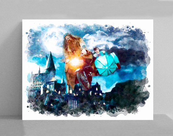 570x448 Harry Potter Print Hagrid On Bike Watercolor Art Hogwarts Etsy - Hogwarts Watercolor