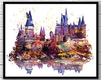 340x270 Harry Potter Watercolor Print Hogwarts Crest Castle Movie - Hogwarts Watercolor