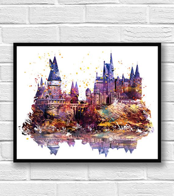 570x642 Hogwarts Castle Watercolor Print Harry Potter Art Movie House - Hogwarts Watercolor