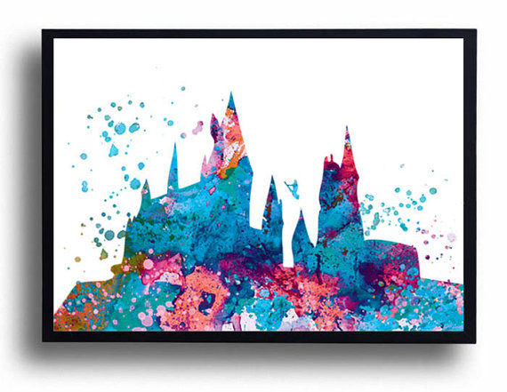 570x441 Hogwarts Castle Watercolor Print Harry Potter Art Hogwart - Hogwarts Watercolor