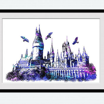354x354 Hogwarts Castle Poster Harry Potter From Colorfulprint On Etsy - Hogwarts Watercolor