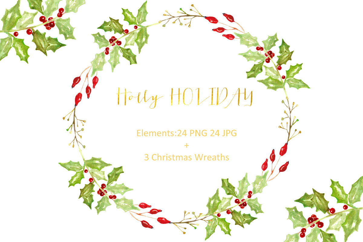 1200x800 Holly Holiday. Christmas Watercolor Clipart. By Labfcreations - Holiday Watercolor