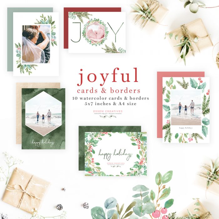 700x700 Watercolor Christmas Photo Card Templates Essem Creatives - Holiday Watercolor