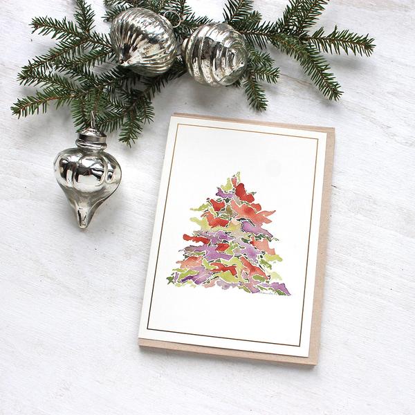 600x600 Watercolor Tree Holiday Cards Trowel And Paintbrush - Holiday Watercolor
