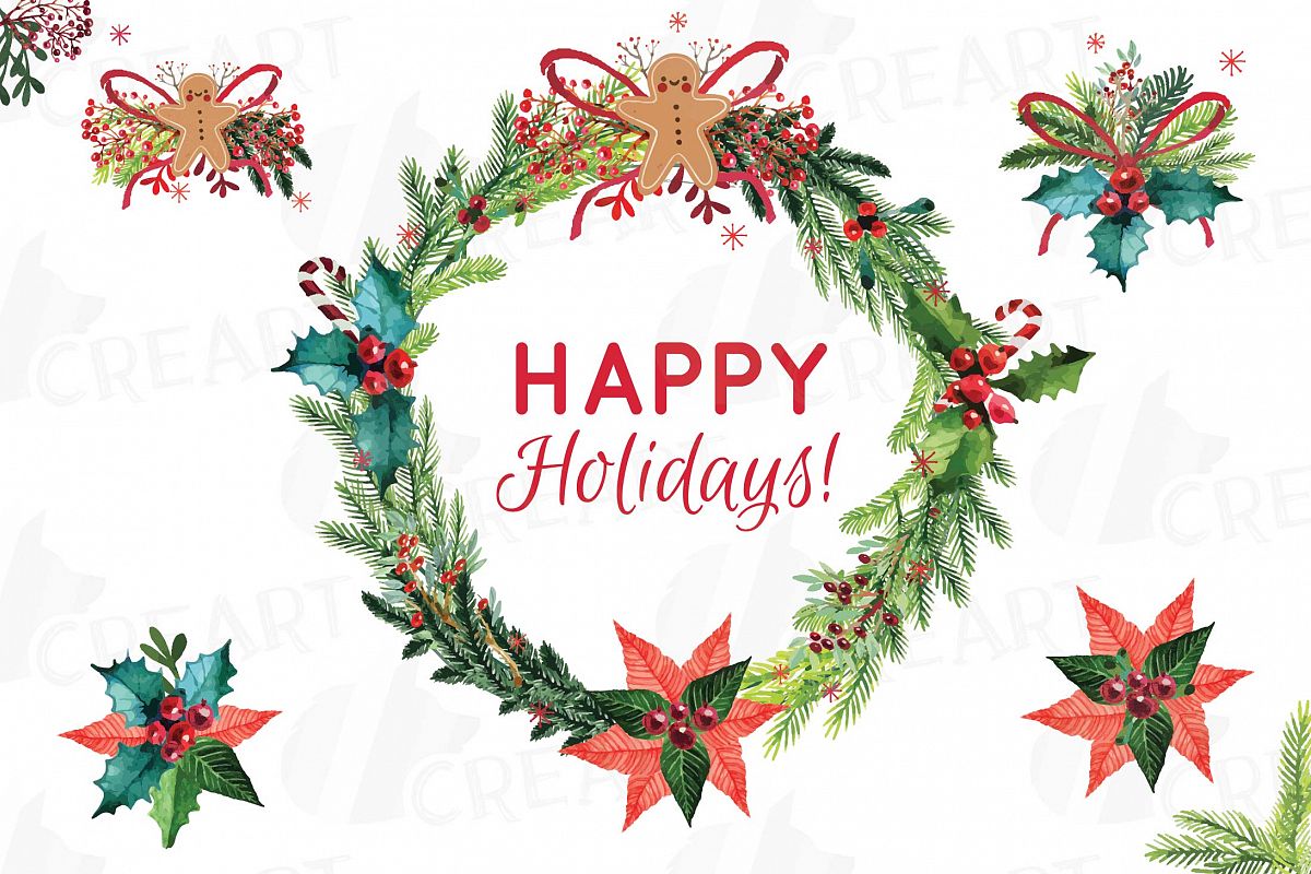 1200x800 Christmas Wreath Clip Art, Holiday Wreath, Watercolor Pine Wood - Holiday Watercolor