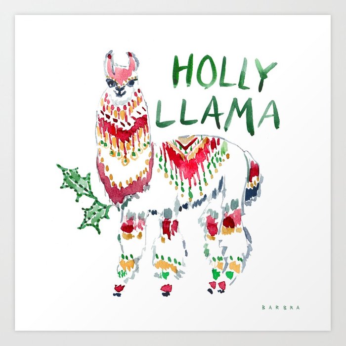 700x700 Holly Llama Holiday Watercolor Art Print By Barbraignatiev Society6 - Holiday Watercolor