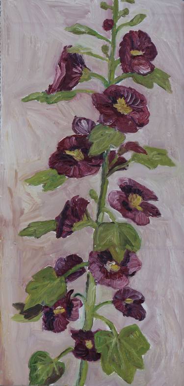 375x788 Hollyhock On Cardboard - Hollyhock Watercolor Paintings