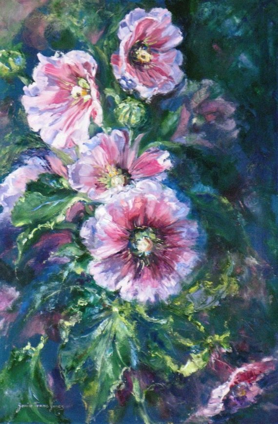570x868 Hollyhock Watercolor Art Print Flower Art Print Floral Etsy - Hollyhock Watercolor Paintings