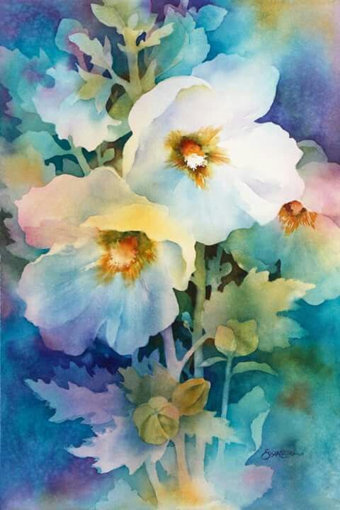 480x720 Hollyhocks Watercolors Watercolor How To In 2018 - Hollyhock Watercolor Paintings