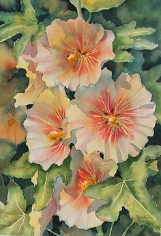236x344 Jane Freeman Watercolour Painting Of Hollyhocks (Canadian Spelling - Hollyhock Watercolor Paintings
