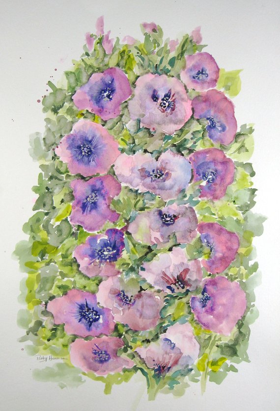 570x838 Sale Hollyhock Watercolor Hollyhocks Hollyhocks Painting Etsy - Hollyhock Watercolor Paintings