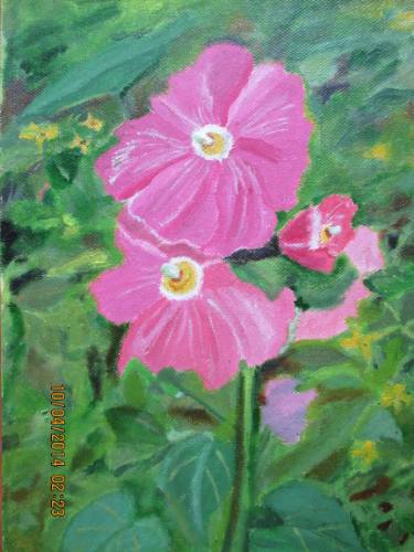 375x500 Saatchi Art Hollyhock Painting By Suma Gv - Hollyhock Watercolor Paintings