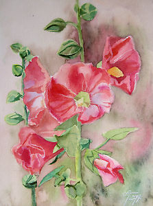 223x300 Stockrose Blumen Hollyhock Floral Watercolor - Hollyhock Watercolor Paintings