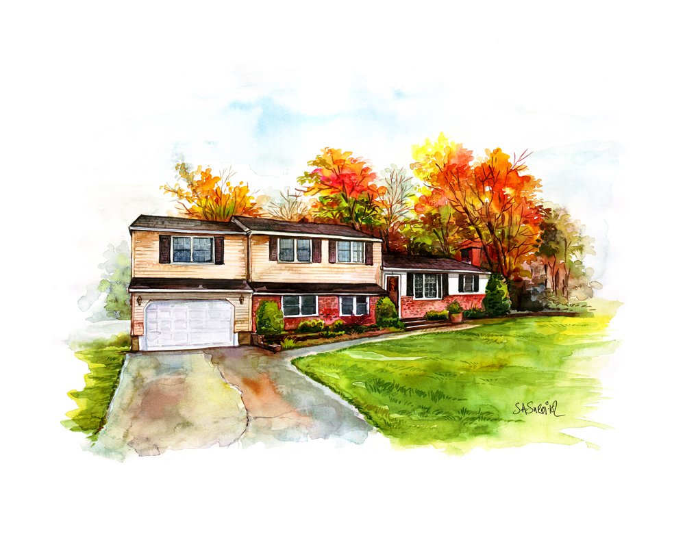 1000x786 Homehouse Portraits - Home Watercolor