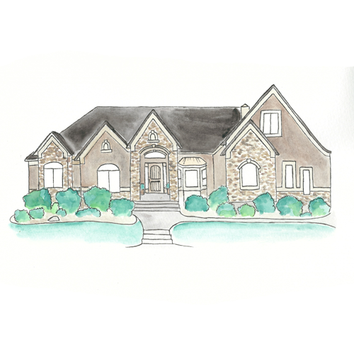 500x500 Watercolor Homes Miss Audrey Sue - Home Watercolor