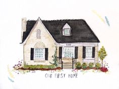 236x177 Watercolor House Painting 11x14 Custom By Dustyshamrockstudio - Home Watercolor
