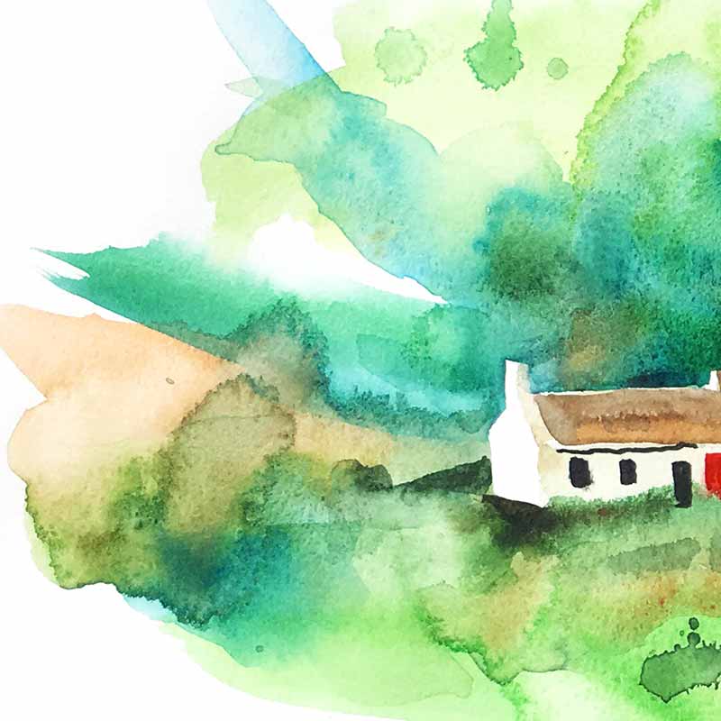 800x800 Watercolor Family Home Portrait, Digital Art Print Farbami - Home Watercolor