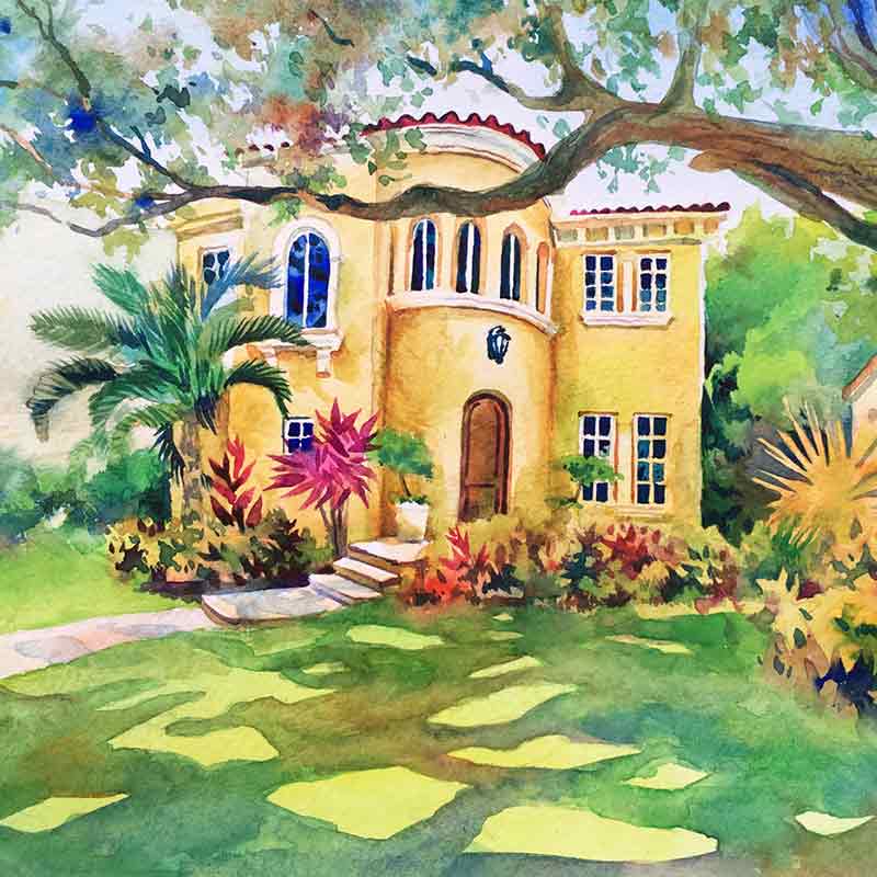 800x800 Watercolor Home Portrait Farbami - Home Watercolor